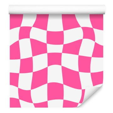 Tapeta Casual šahovnica bijela, ljubičasta i puderasto ružičasta 50x1000 cm