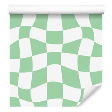 Ležerna tapeta s šahovskim uzorkom, bijela i mint boja, za dnevni boravak i spavaću sobu 50x1000 cm