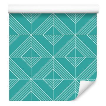 Geometrijska tapeta s rombovima u tirkiznoj i plavoj boji za dnevni boravak i spavaću sobu 50x1000 cm