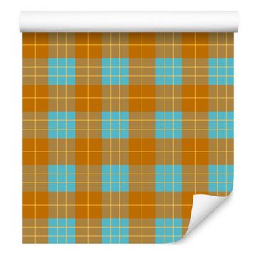 Žuta i plava kockasta tapeta, zlatna i tirkizna, 50x1000 cm