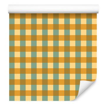 Žuto-plava kockasta tapeta, zlatna i krem, za dnevni boravak i spavaću sobu, 50x1000 cm