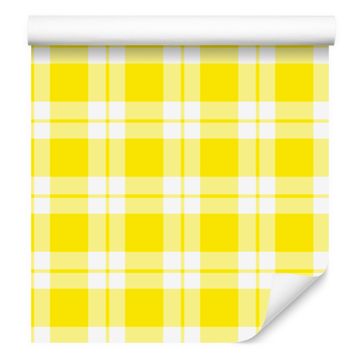Žuta kockasta tapeta krem, žuta i bijela za dnevni boravak i spavaću sobu 50x1000 cm