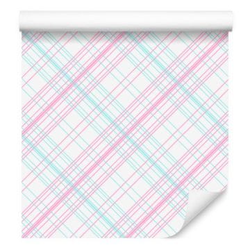 Ružičasto-plava kockasta tapeta, bijela i puderasto ružičasta, 50x1000 cm