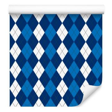 Plava kockasta tapeta, plava, tamnoplava i bijela, 50x1000 cm