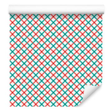 Vichy koraljno-mentolne kockaste tapete za dnevni boravak i spavaću sobu 50x1000 cm