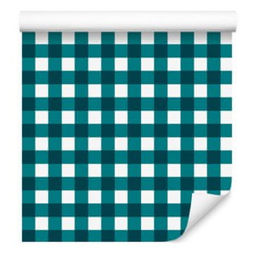 Šarene retro kockaste tapete u tirkiznoj i bijeloj boji za dnevni boravak i spavaću sobu 50x1000 cm