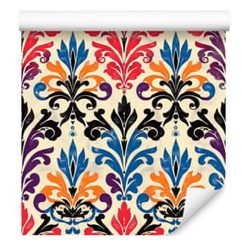 Barokna damask tapeta krem, plava i smeđa 50x1000 cm