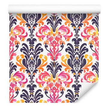 Barokna damask tapeta u ljubičastoj i koraljnoj boji za dnevni boravak i spavaću sobu 50x1000 cm