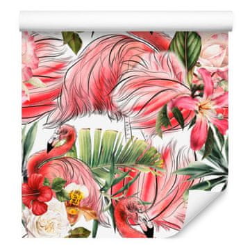 Fototapeta s cvijećem i lišćem flamingo ruža za dnevni boravak i spavaću sobu 50x1000 cm