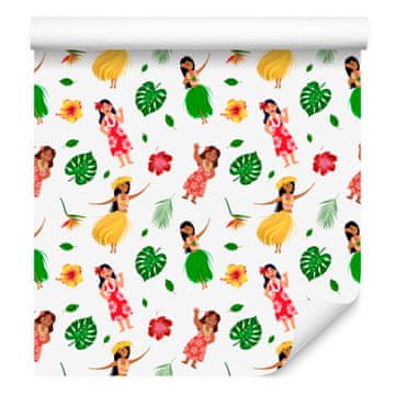 Havajska ženska tapeta bijela i zelena 50x1000 cm