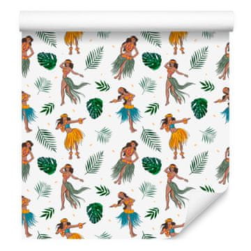 Havajska ženska tapeta bijela i svijetlosiva 50x1000 cm
