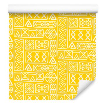 Polinezijske tapeta s geometrijskim uzorkom, žuta i krem, 50x1000 cm