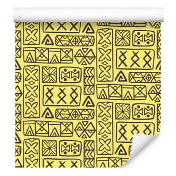 Polinezijske tapeta s geometrijskim uzorkom, žuta i krem, 50x1000 cm