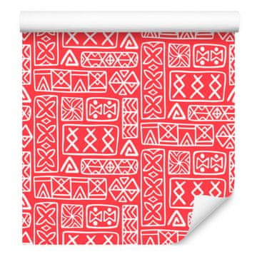 Polinezijska tapeta s geometrijskim uzorkom, koraljna i crvena, 50x1000 cm