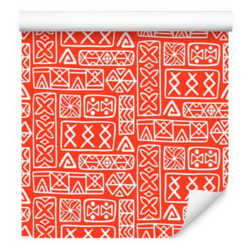 Polinezijska tapeta s geometrijskim uzorkom, koraljna i crvena, 50x1000 cm