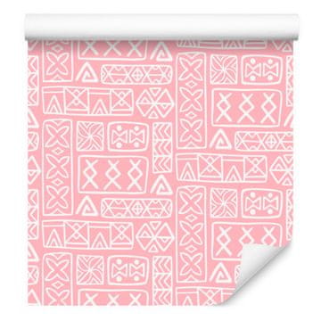 Polinezijska tapeta s geometrijskim uzorkom, koraljna i bijela, 50x1000 cm