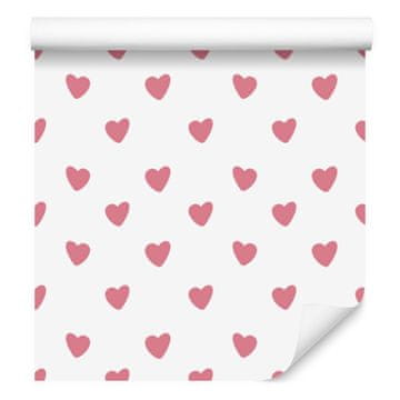 Tapeta sa srcima bijela, puderasto ružičasta i ružičasta 50x1000 cm