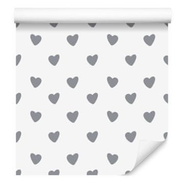 Tapeta sa srcima bijela, svijetlosiva i siva 50x1000 cm