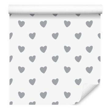 Tapeta sa srcima bijela, svijetlosiva i siva 50x1000 cm