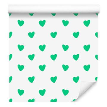 Tapeta srca bijela, menta i zelena 50x1000 cm