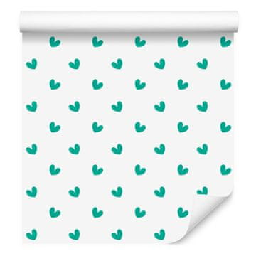 Tapeta srca bijela, menta i morsko plava 50x1000 cm