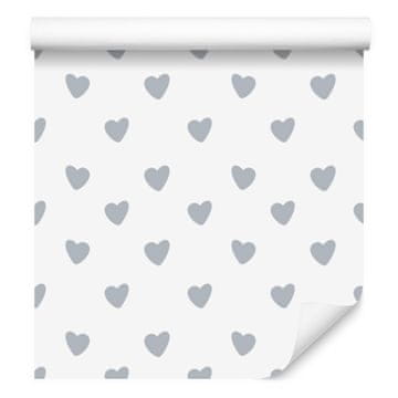 Tapeta sa srcima, bijela i svijetlosiva, 50x1000 cm