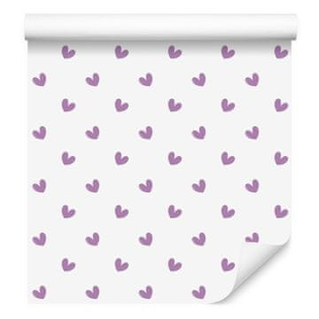 Tapeta srca bijela, ljubičasta, svijetlosiva i lavanda 50x1000 cm
