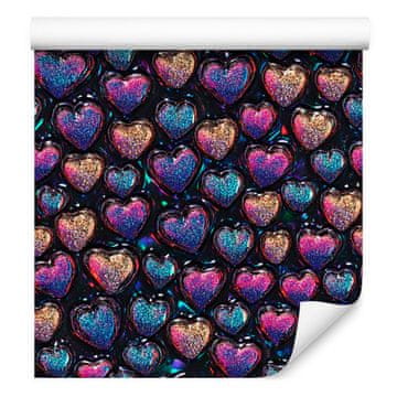 Neonska tapeta s glitter srcima u mornarsko plavoj boji 50x1000 cm