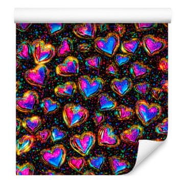 Neonska tapeta s svjetlucavim srcima u bordo boji 50x1000 cm