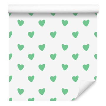 Tapeta srca bijela, menta i zelena 50x1000 cm