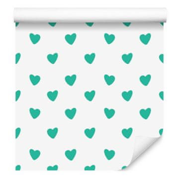 Tapeta srca bijela, menta i morsko plava 50x1000 cm