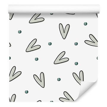 Bijela tapeta s apstraktnim srcima 50x1000 cm