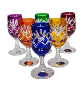 Marika Šarene kristalne čaše za votku 25ml Ananase - Set od 6, Elegantni dizajn, Mješavina boja, Savršeno za zabave i poklone