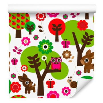 Tapeta sa šumskim životinjama i šarenim cvijećem i drvećem 50x1000 cm
