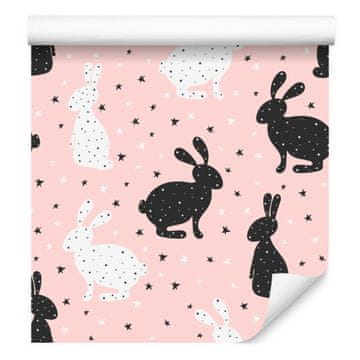 Tapeta Crno-bijeli zečići među zvijezdama za dnevni boravak i spavaću sobu 50x1000