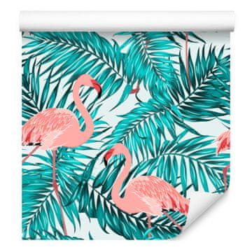 Fototapeta s lišćem i flamingosima za dnevni boravak i spavaću sobu 50x1000 cm