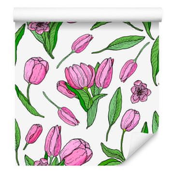 Tapeta Nacrtani cvjetajući tulipani za dnevni boravak i spavaću sobu 50x1000 cm