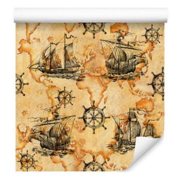 Tapeta Jedrilice na vintage karti svijeta u vintage stilu 50x1000 cm