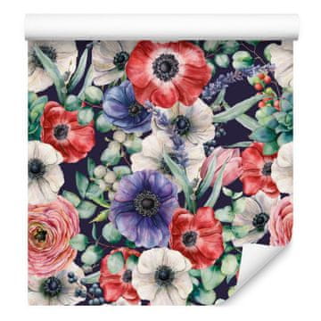 Tapeta Šarene anemone, ljutići i bobice u stilu akvarela 50x1000 cm