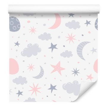 Tapeta s motivom zvijezda, oblaka i mjeseca u skandinavskom stilu 50x1000 cm