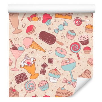 Tapeta sa slatkišima u pastelnim bojama za dnevni boravak i spavaću sobu 50x1000 cm
