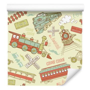 Tapeta s motivom lokomotive u vintage stilu za dnevni boravak i spavaću sobu 50x1000 cm