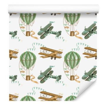 Retro tapeta s avionima i balonima za dnevni boravak i spavaću sobu 50x1000 cm