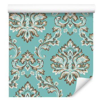 Tapeta tirkizna i ornament u baroknom stilu za dnevni boravak i spavaću sobu 50x1000 cm