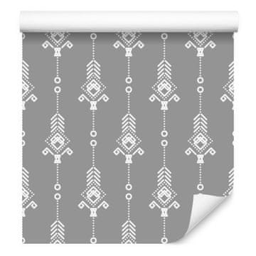 Bijela tapeta s retro uzorkom za dnevni boravak i spavaću sobu 50x1000 cm