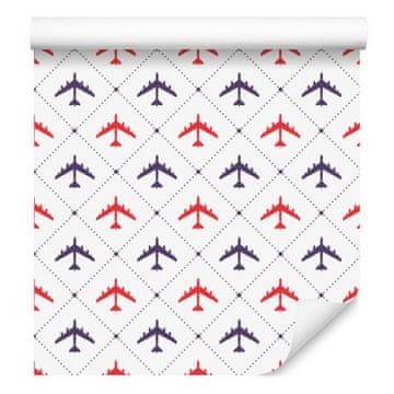 Šarene kockaste tapete s avionima za dnevni boravak i spavaću sobu 50x1000 cm