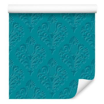 Tapeta s tirkiznim ornamentima i 3D efektom za dnevni boravak i spavaću sobu 50x1000 cm