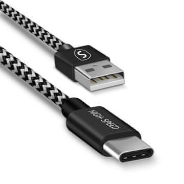 Northix Skin USB-A na USB-C kabel 2.1A, 2m - crno/bijeli