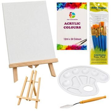 slomart LEAN Kreativni Slikarski Set, Stalak, 12 Platna, 24 Akrilne Boje