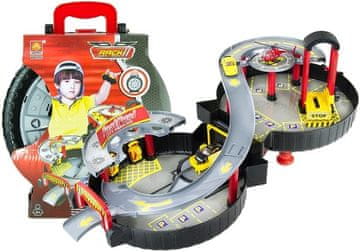 slomart LEAN TOYS Dvostruki garažni parking u koferu s 3 vozila (auto, helikopter)